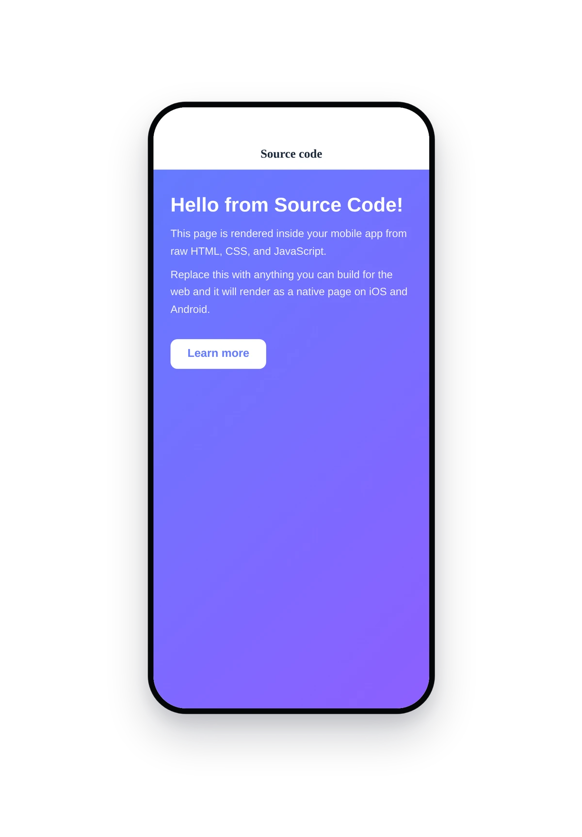 iPhone-style phone frame rendering the seeded demo HTML page