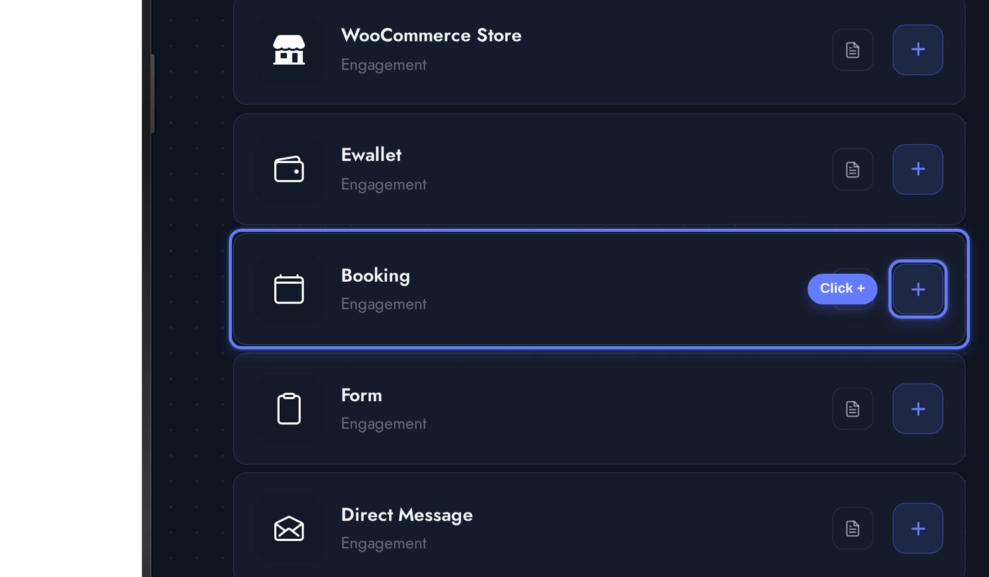 Add a Page list with the Booking card highlighted