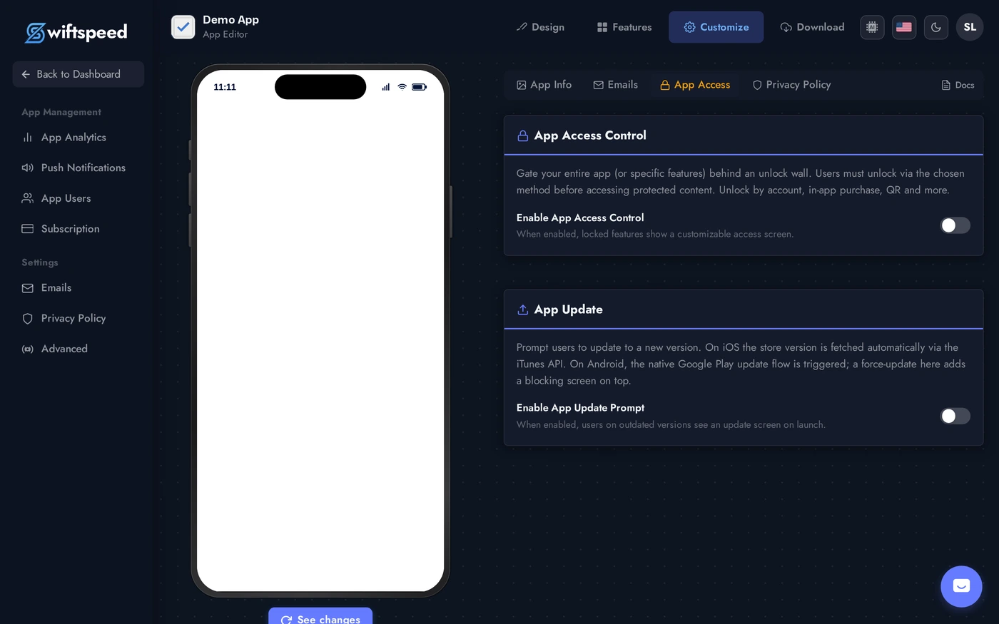 App Access settings page