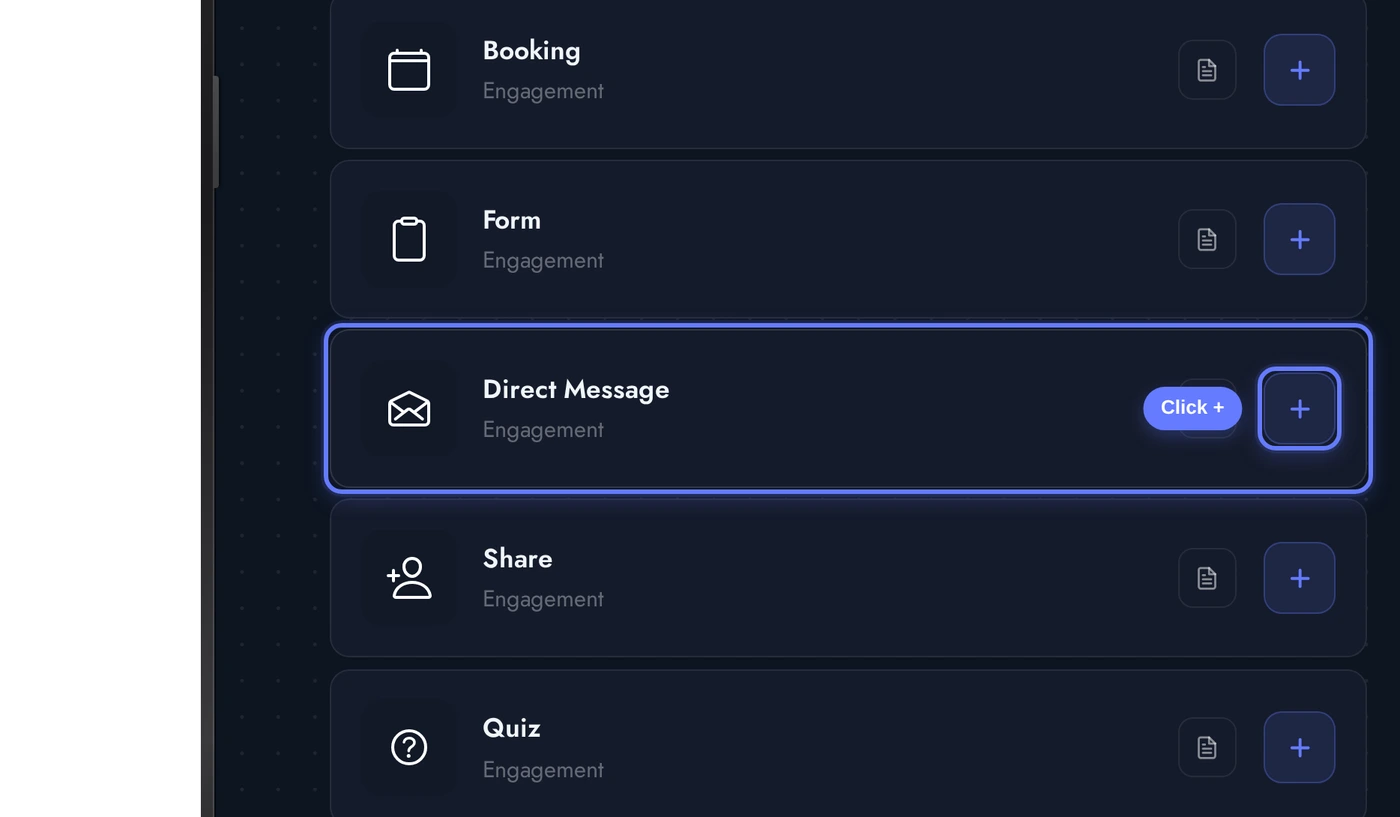 Add a Page list with the Direct Message card highlighted