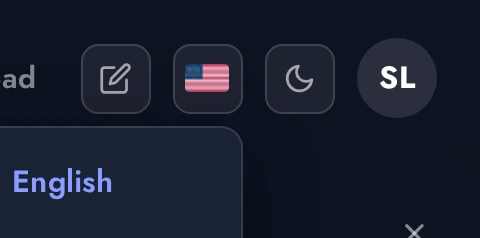Top bar language switcher dropdown showing flags and language names