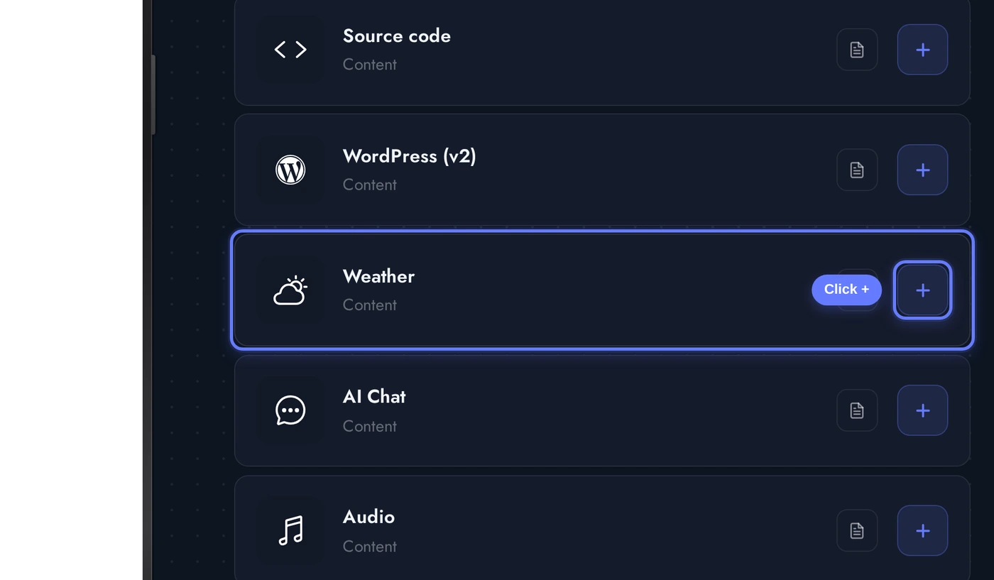Add a Page list with the Weather card highlighted