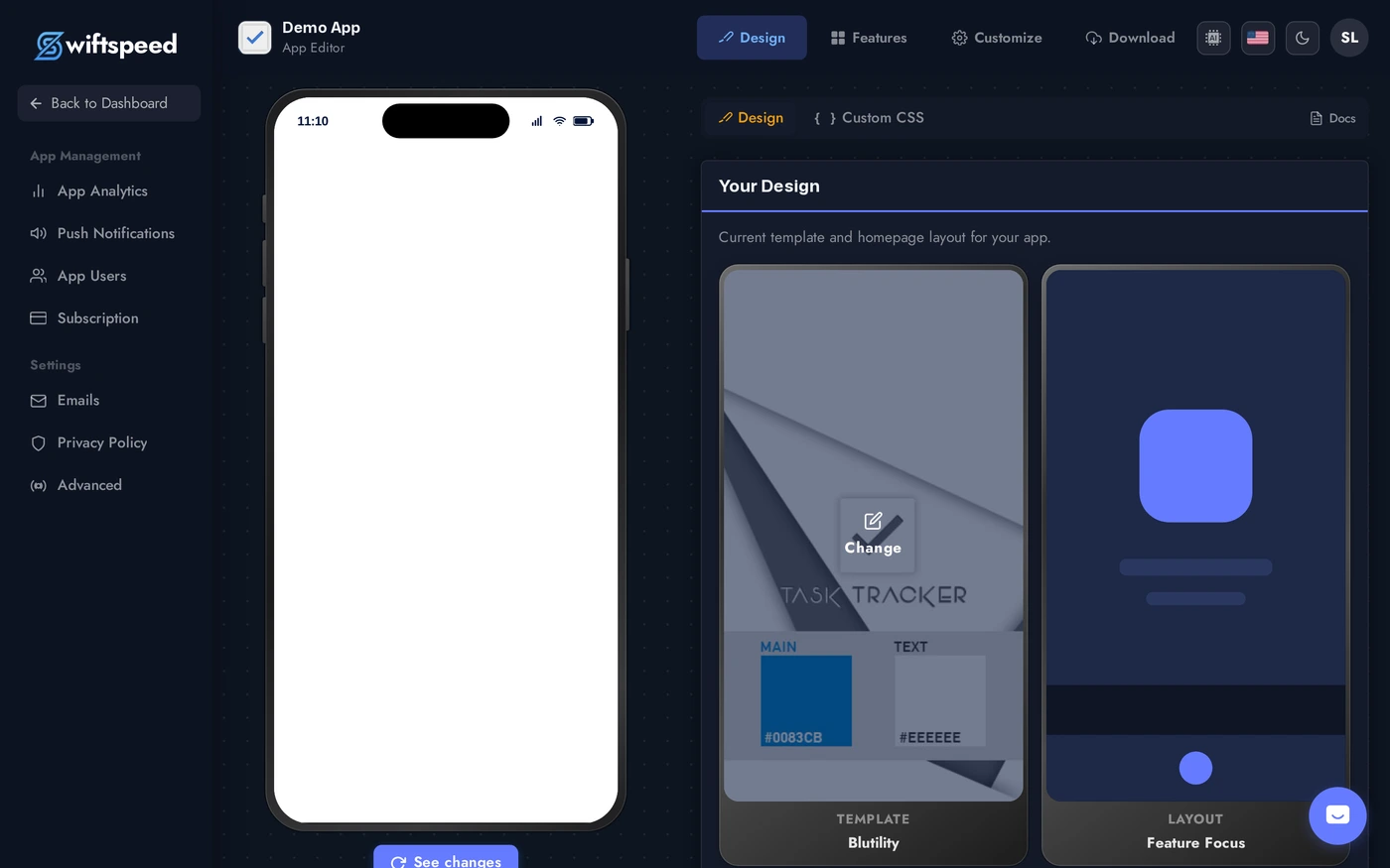 Design page Colors sub-tab