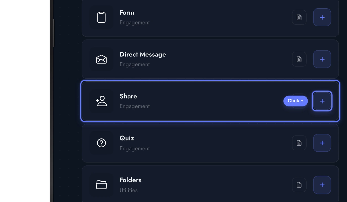 Add a Page list with the Share card highlighted
