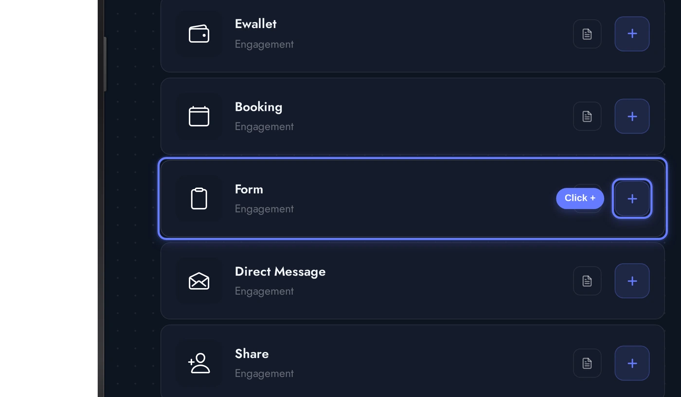 Add a Page list with the Form card highlighted