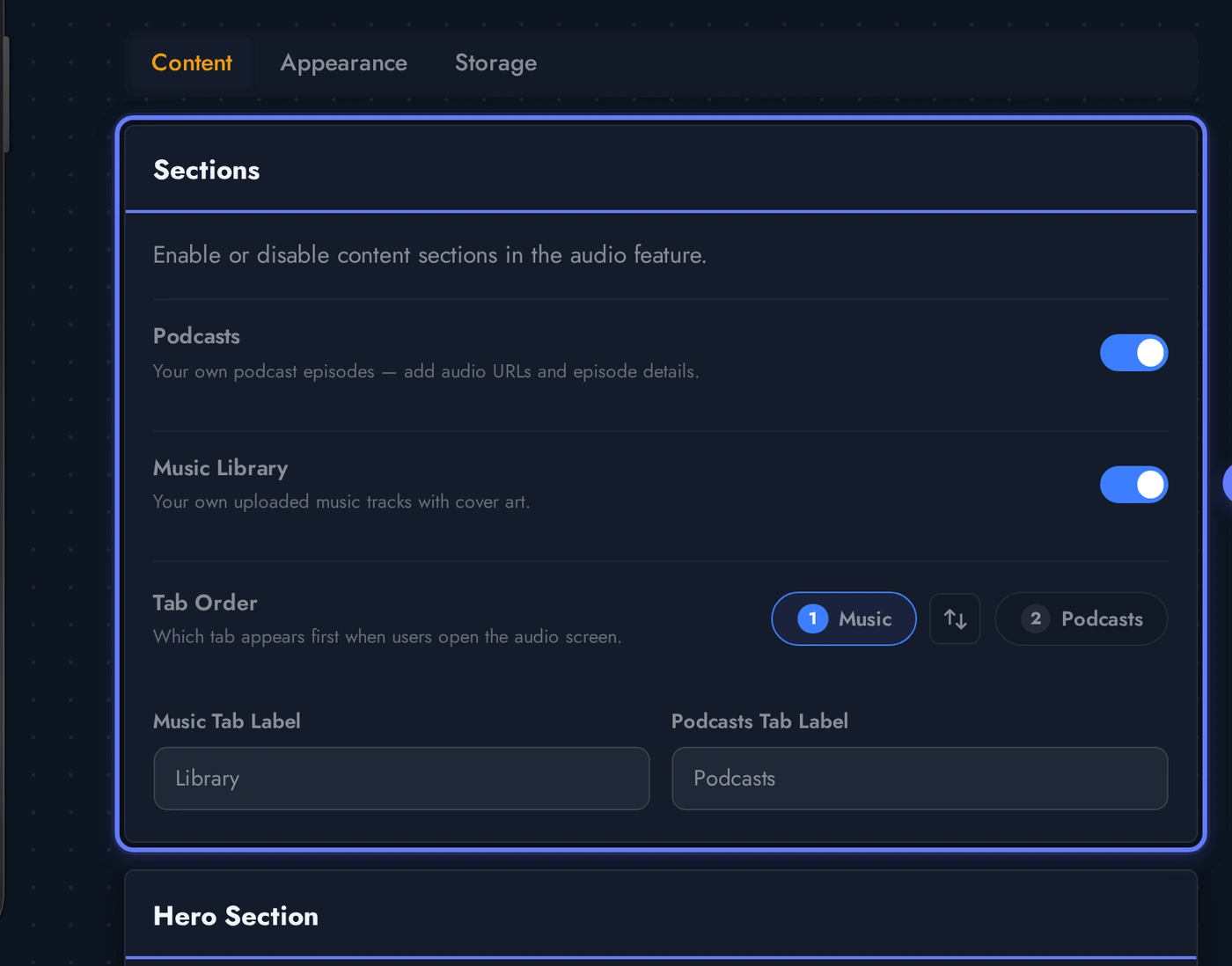 Audio editor Music Library on the Genres level showing Classical, Jazz, and Ambient cards