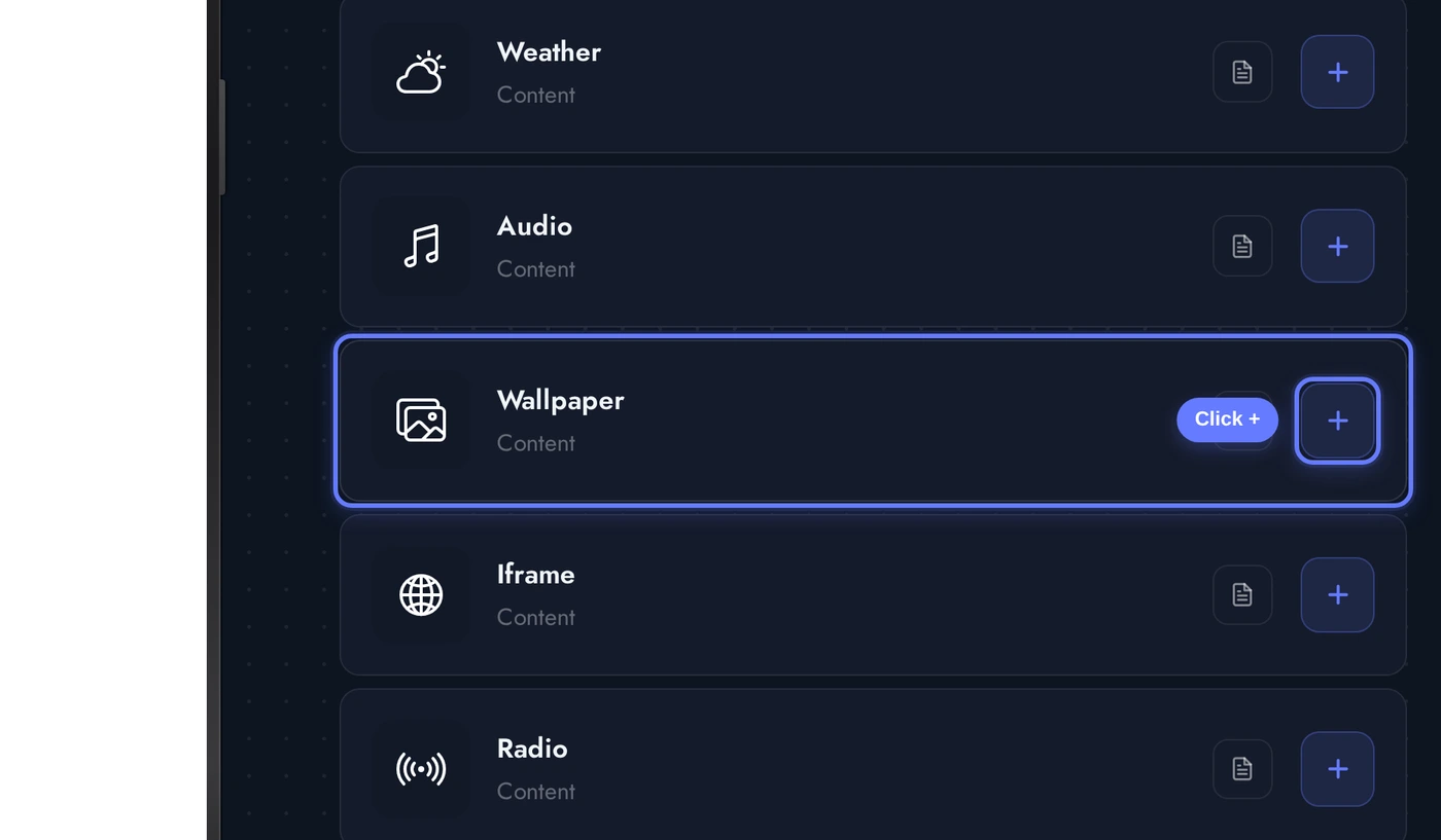 Add a Page list with the Wallpaper card highlighted