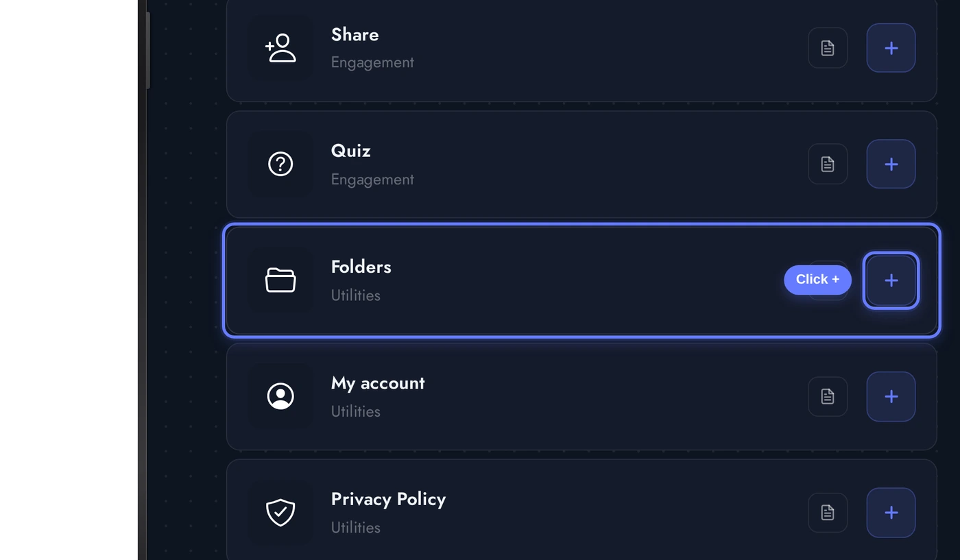 Add a Page list with the Folders card highlighted