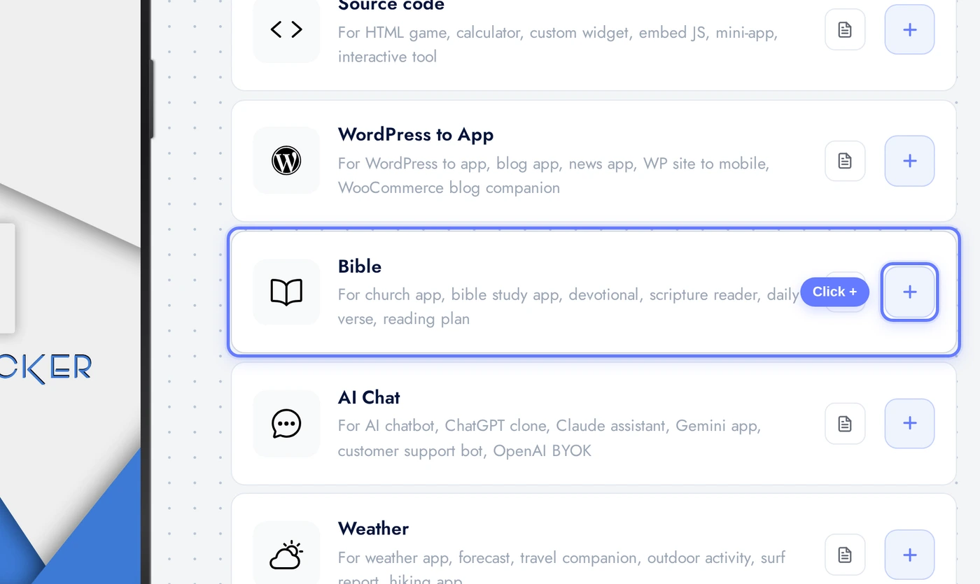 Add a Page list with the Bible card highlighted