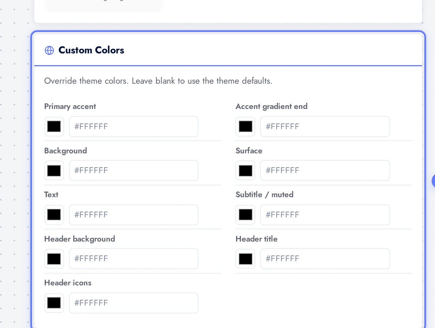AI Image Compressor Custom Colors panel with per-color override pickers