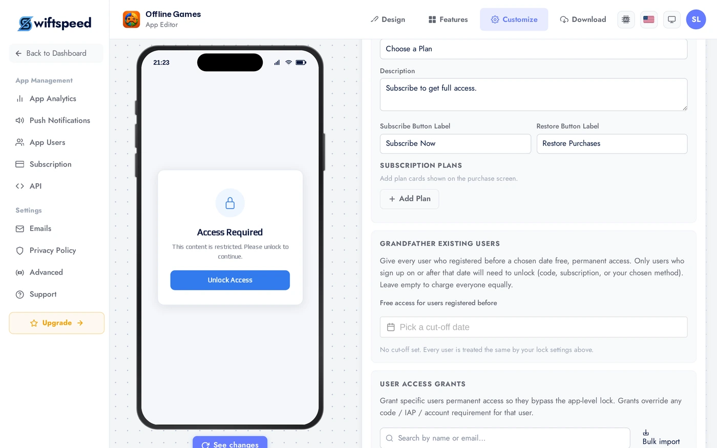 Grandfather existing users card
