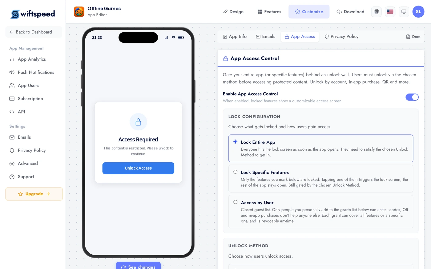 App Access settings page