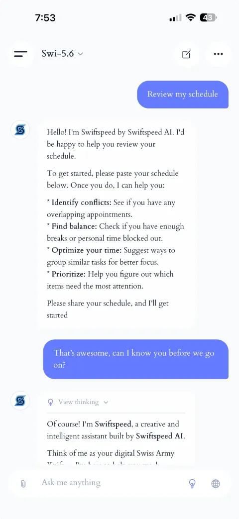 AI Chat app built with Swiftspeed