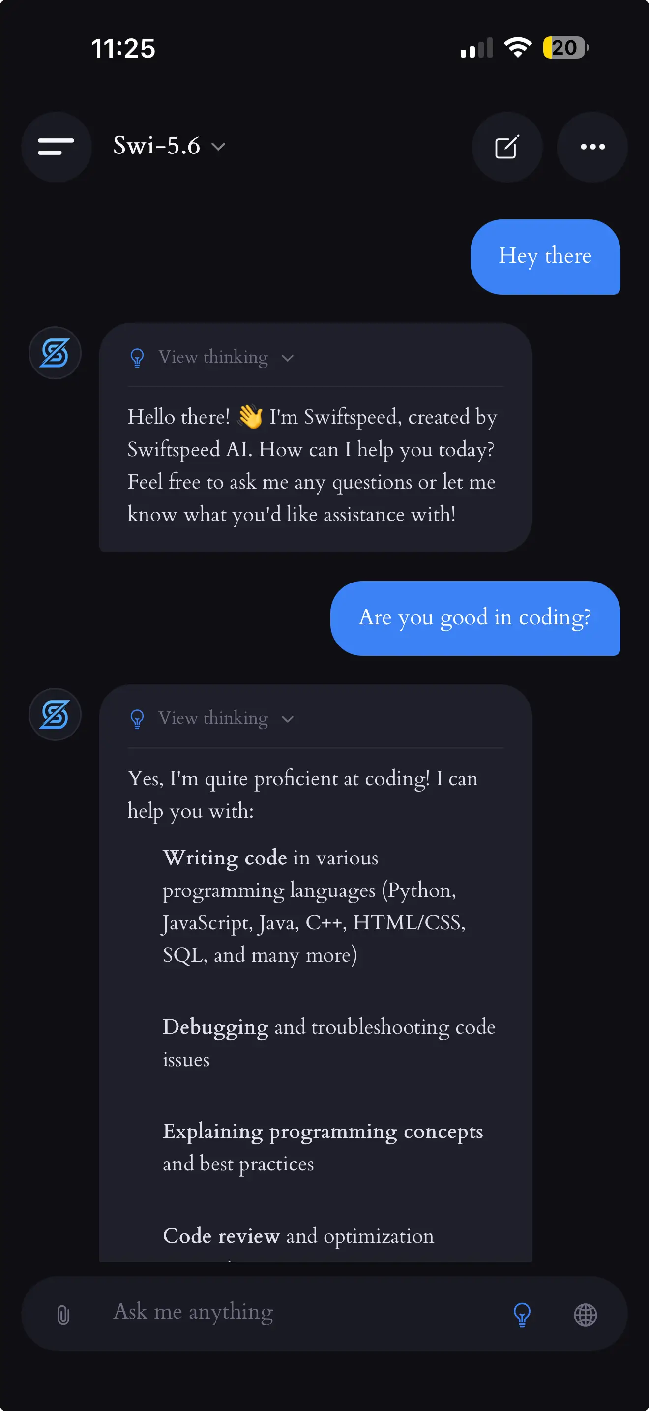 Code Assistant AI chat app built with Swiftspeed