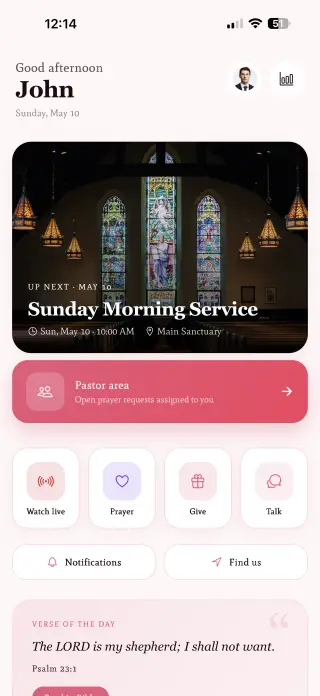 Church & Ministry app template built with Swiftspeed